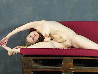 Flexible naked fatty with big natural tits shows her nude yoga skill